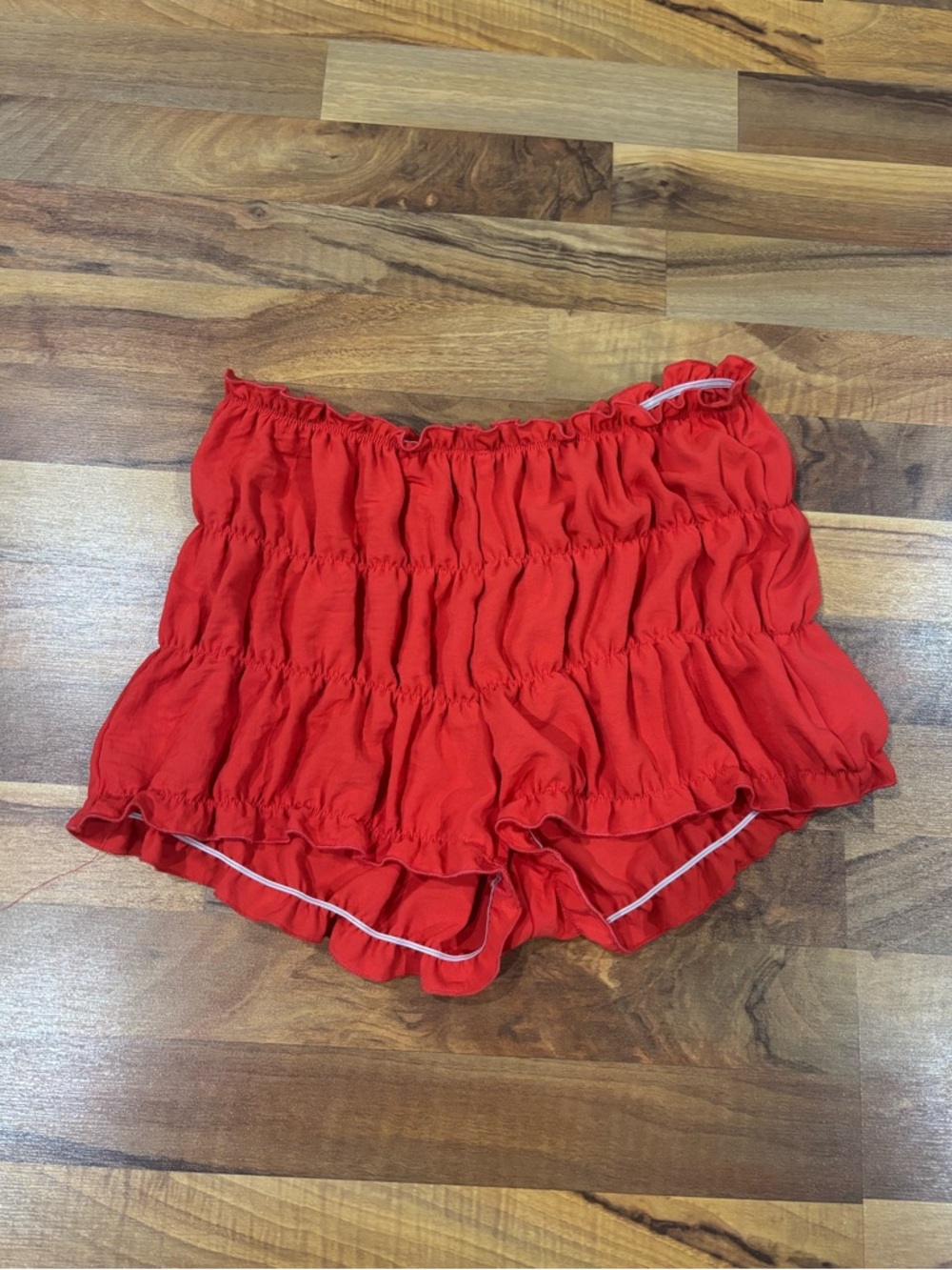 Red ruffle mini shorts